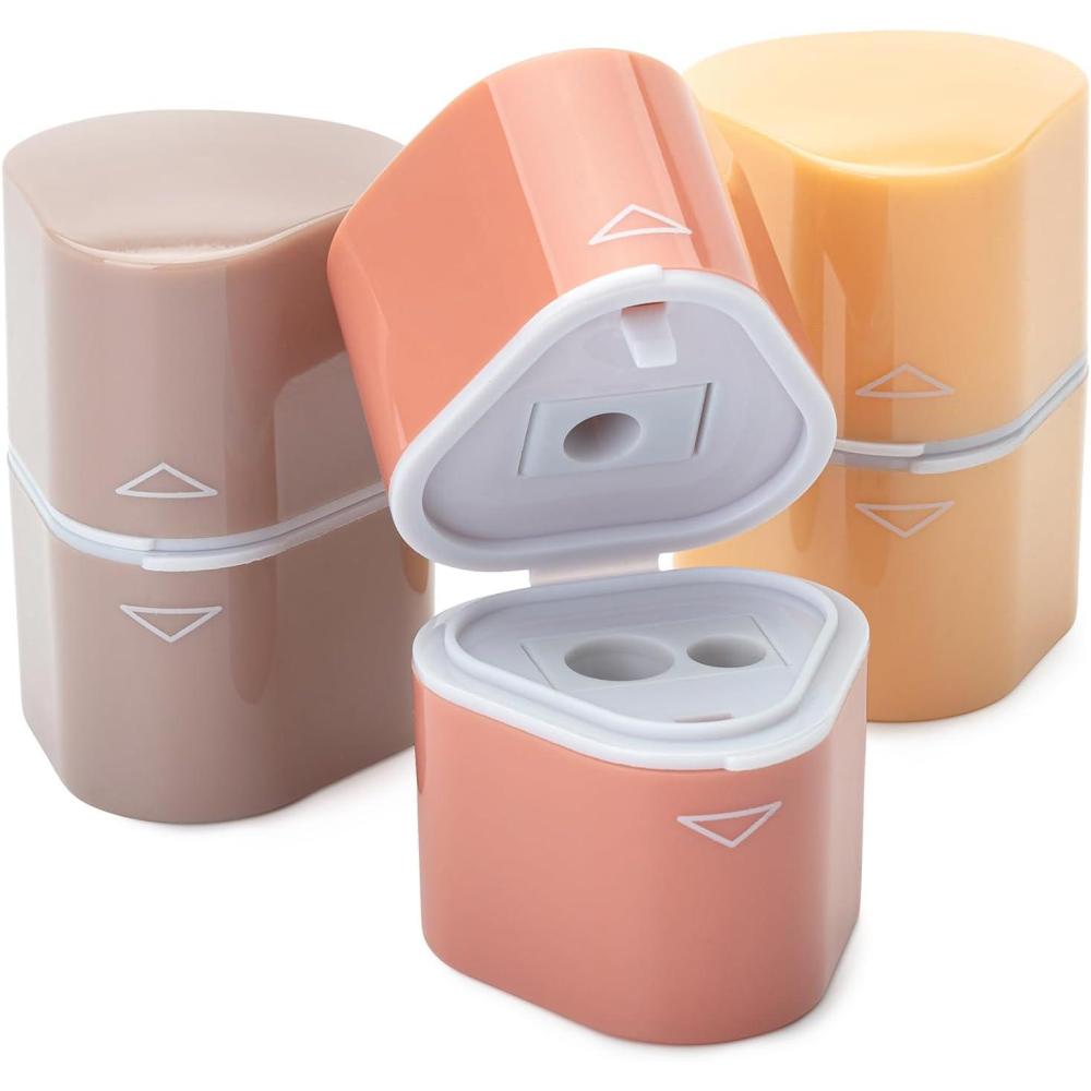 imageMr Pen Handheld Pencil Sharpener for Colored Pencils 6 Pack 3 Holes with Different Sizes Large Waste Box Soft Pastel Barrels Colored Pencil Sharpeners ManualBoho Theme