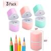 imageMr Pen Handheld Pencil Sharpener for Colored Pencils 6 Pack 3 Holes with Different Sizes Large Waste Box Soft Pastel Barrels Colored Pencil Sharpeners ManualPink  Purple  Blue