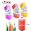 imageMr Pen Handheld Pencil Sharpener for Colored Pencils 6 Pack 3 Holes with Different Sizes Large Waste Box Soft Pastel Barrels Colored Pencil Sharpeners ManualYellow  Purple  Pink