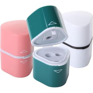 imageMr Pen Handheld Pencil Sharpener for Colored Pencils 6 Pack 3 Holes with Different Sizes Large Waste Box Soft Pastel Barrels Colored Pencil Sharpeners ManualWhite  Green  Pink