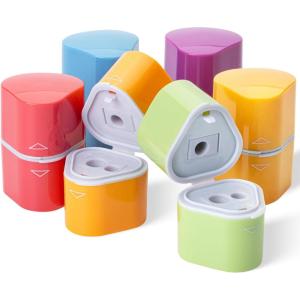 imageMr Pen Handheld Pencil Sharpener for Colored Pencils 6 Pack 3 Holes with Different Sizes Large Waste Box Soft Pastel Barrels Colored Pencil Sharpeners ManualRetro Colors