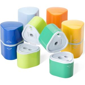 imageMr Pen Handheld Pencil Sharpener for Colored Pencils 6 Pack 3 Holes with Different Sizes Large Waste Box Soft Pastel Barrels Colored Pencil Sharpeners ManualSpring Colors