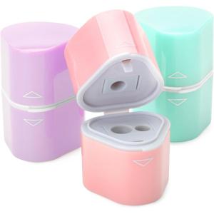 imageMr Pen Handheld Pencil Sharpener for Colored Pencils 6 Pack 3 Holes with Different Sizes Large Waste Box Soft Pastel Barrels Colored Pencil Sharpeners ManualPink  Purple  Blue