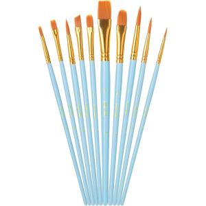 imageMr Pen Artist Paint Brushes for Acrylic Painting 10 pcs Soft Gray Ergonomic Wooden Handle Synthetic Bristles in Different Sizes ampamp Shapes Watercolor BrushesSky Blue