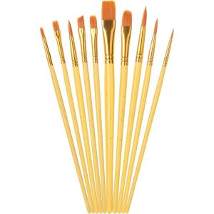 imageMr Pen Artist Paint Brushes for Acrylic Painting 10 pcs Soft Ochre Ergonomic Wooden Handle Synthetic Bristles in Different Sizes ampamp Shapes Watercolor BrushesYellow