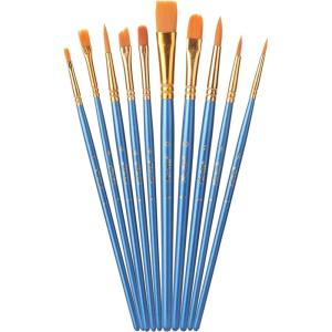 imageMr Pen Artist Paint Brushes for Acrylic Painting 10 pcs Soft Ochre Ergonomic Wooden Handle Synthetic Bristles in Different Sizes ampamp Shapes Watercolor BrushesBlue