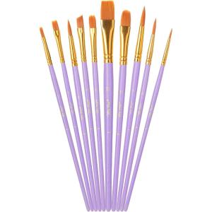imageMr Pen Artist Paint Brushes for Acrylic Painting 10 pcs Soft Ochre Ergonomic Wooden Handle Synthetic Bristles in Different Sizes ampamp Shapes Watercolor BrushesSoft Purple