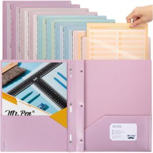 imageMr Pen Plastic Folders with Pockets and Prongs 10 Pack Letter Size Assorted Pastel Colors Flexible Plastic Folders with Prongs Clear Front Pocket Card Slot ampamp ColorCoded Cover Papers