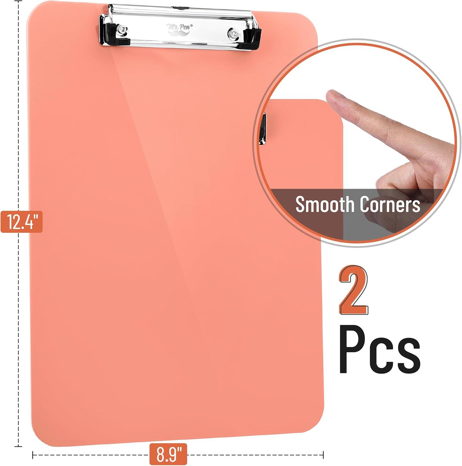 imageMr Pen Plastic Clipboard 125quot x 9quot 2 Pack Hot Pink Clipboard Plastic LowProfile Metal Clip with Retractable Hanging HoleCoral Pink