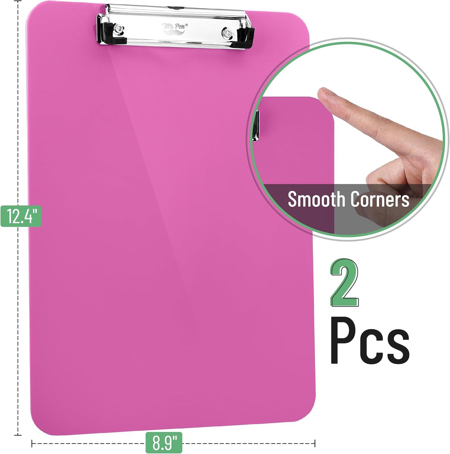 imageMr Pen Plastic Clipboard 125quot x 9quot 2 Pack Hot Pink Clipboard Plastic LowProfile Metal Clip with Retractable Hanging HoleHot Pink