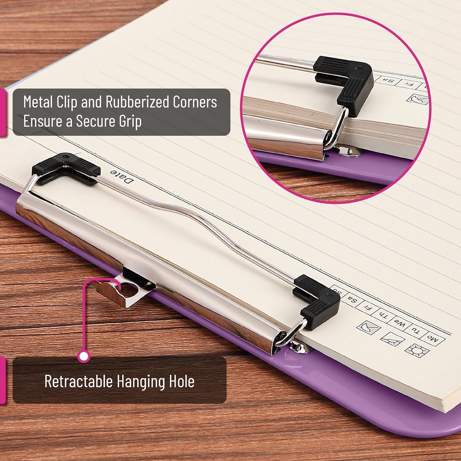 imageMr Pen Plastic Clipboard 125quot x 9quot 2 Pack Hot Pink Clipboard Plastic LowProfile Metal Clip with Retractable Hanging HolePastel Purple
