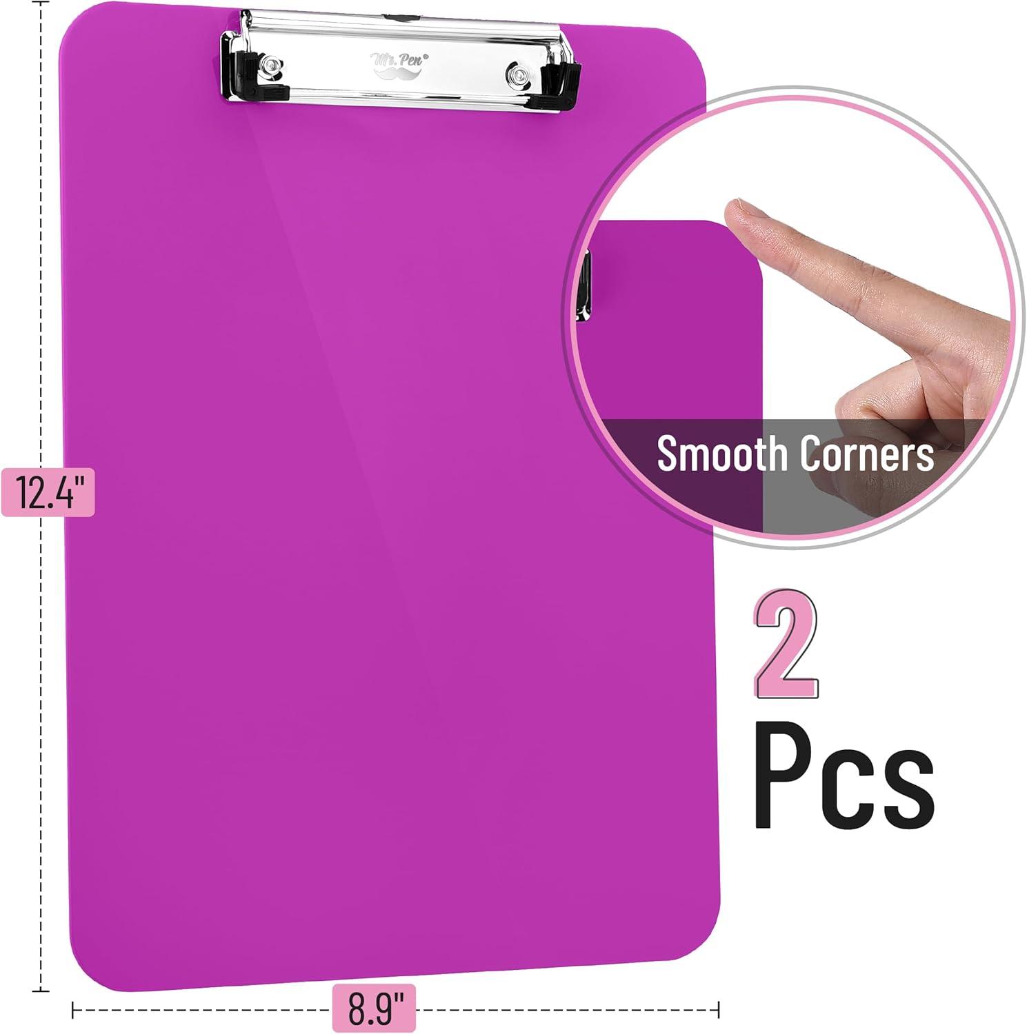 imageMr Pen Plastic Clipboard 125quot x 9quot 2 Pack Hot Pink Clipboard Plastic LowProfile Metal Clip with Retractable Hanging HolePlush Purple