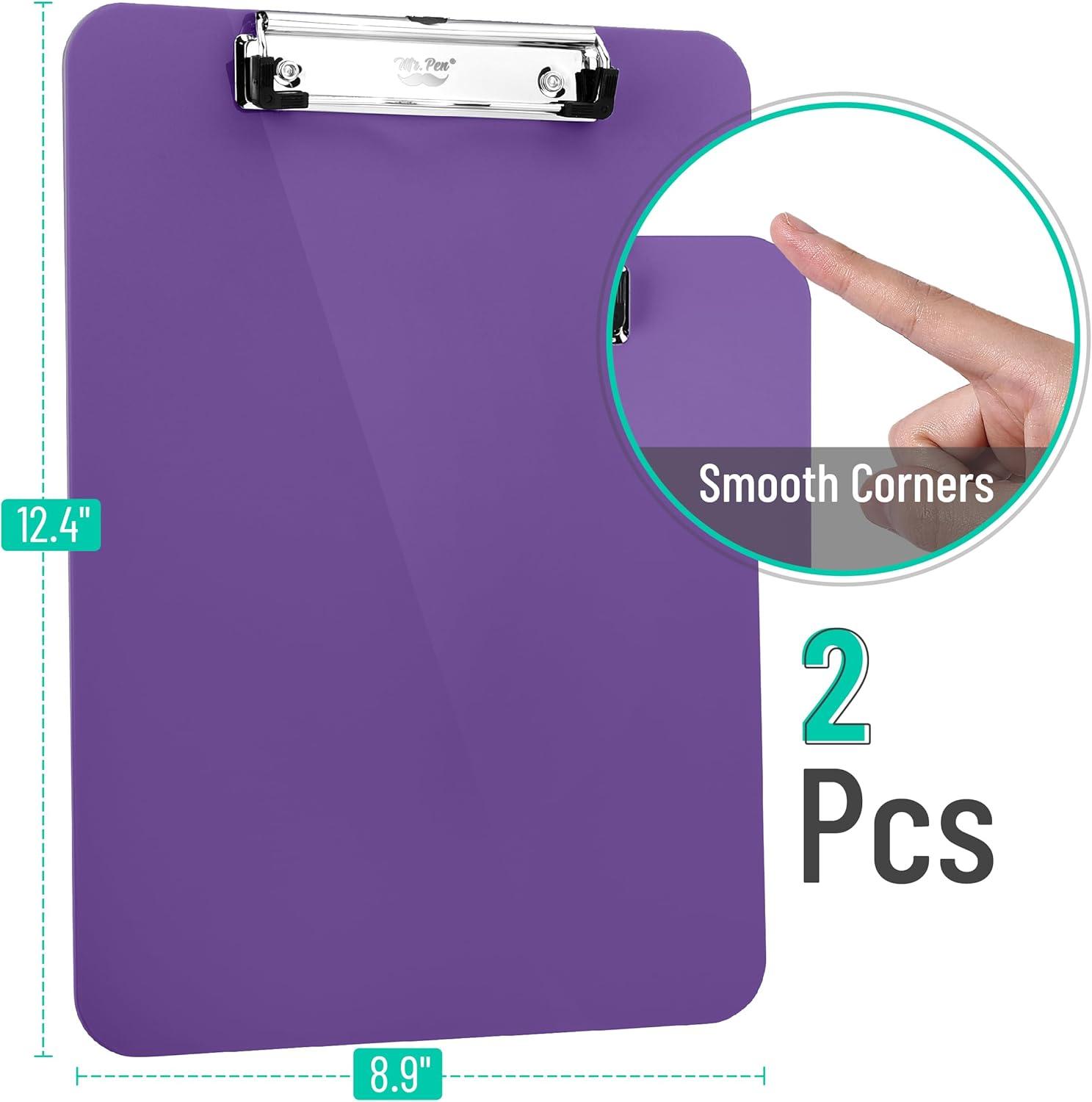 imageMr Pen Plastic Clipboard 125quot x 9quot 2 Pack Hot Pink Clipboard Plastic LowProfile Metal Clip with Retractable Hanging HolePurple