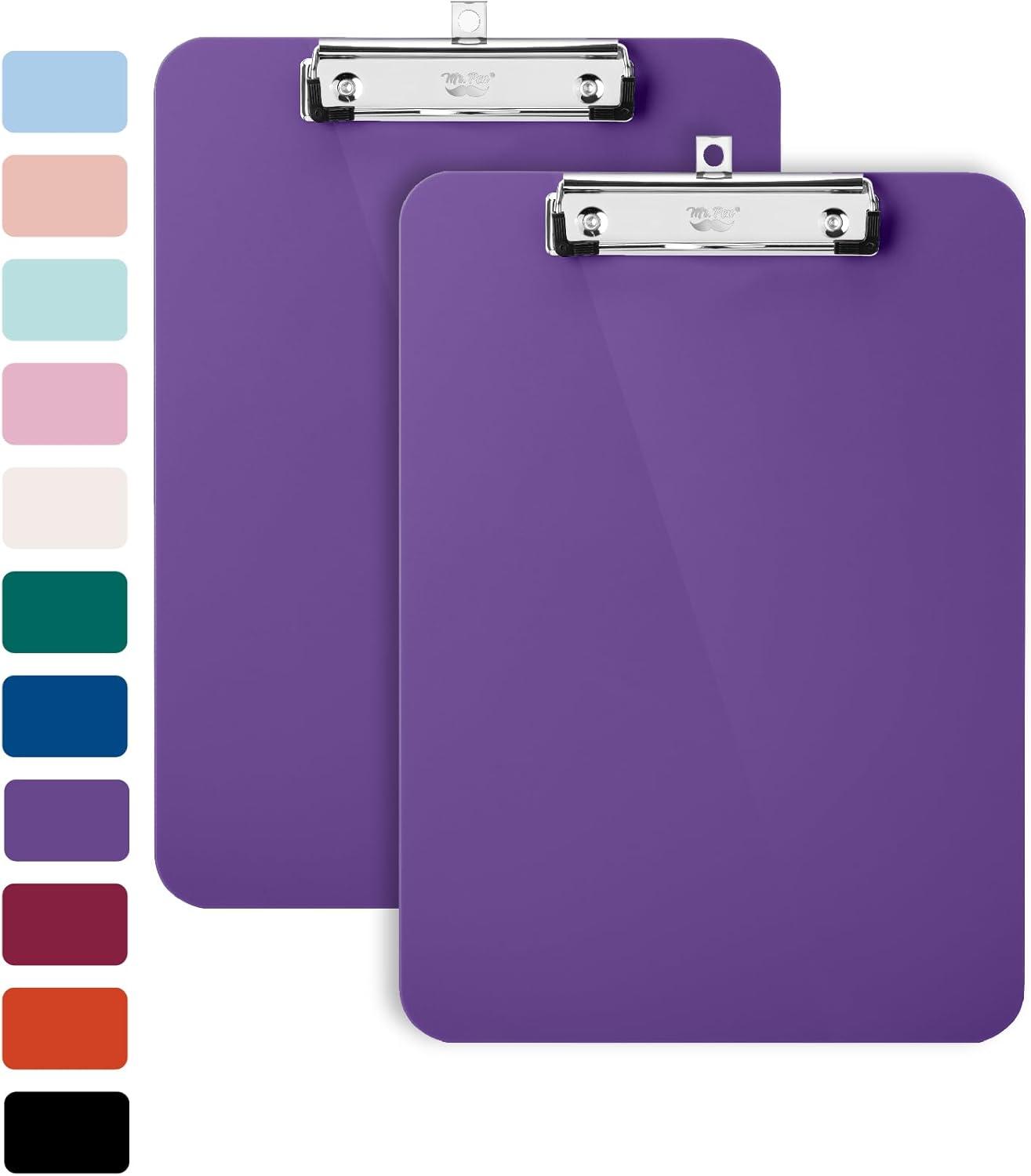 imageMr Pen Plastic Clipboard 125quot x 9quot 2 Pack Hot Pink Clipboard Plastic LowProfile Metal Clip with Retractable Hanging HolePurple