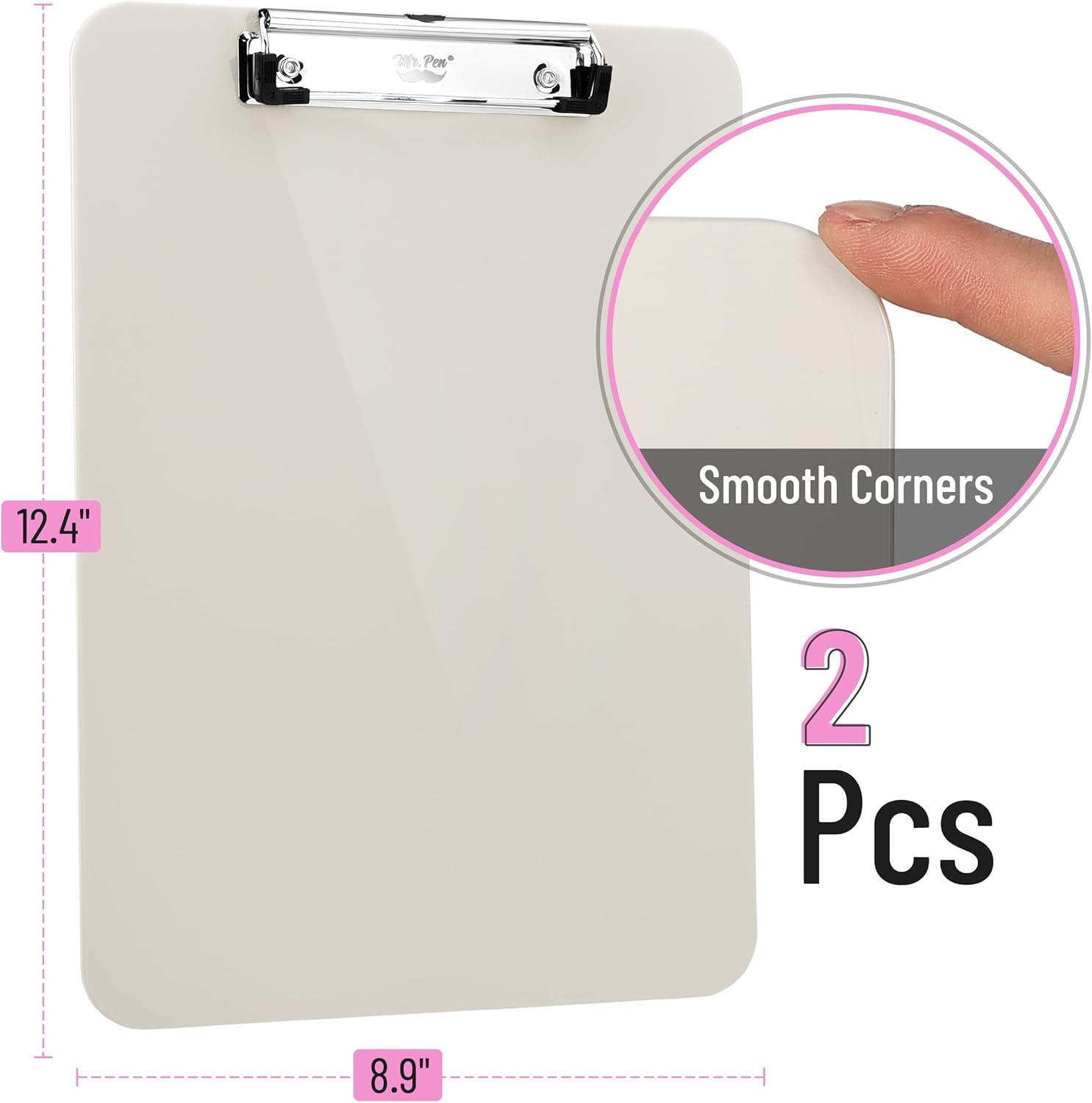 imageMr Pen Plastic Clipboard 125quot x 9quot 2 Pack Hot Pink Clipboard Plastic LowProfile Metal Clip with Retractable Hanging HoleSilk Cream