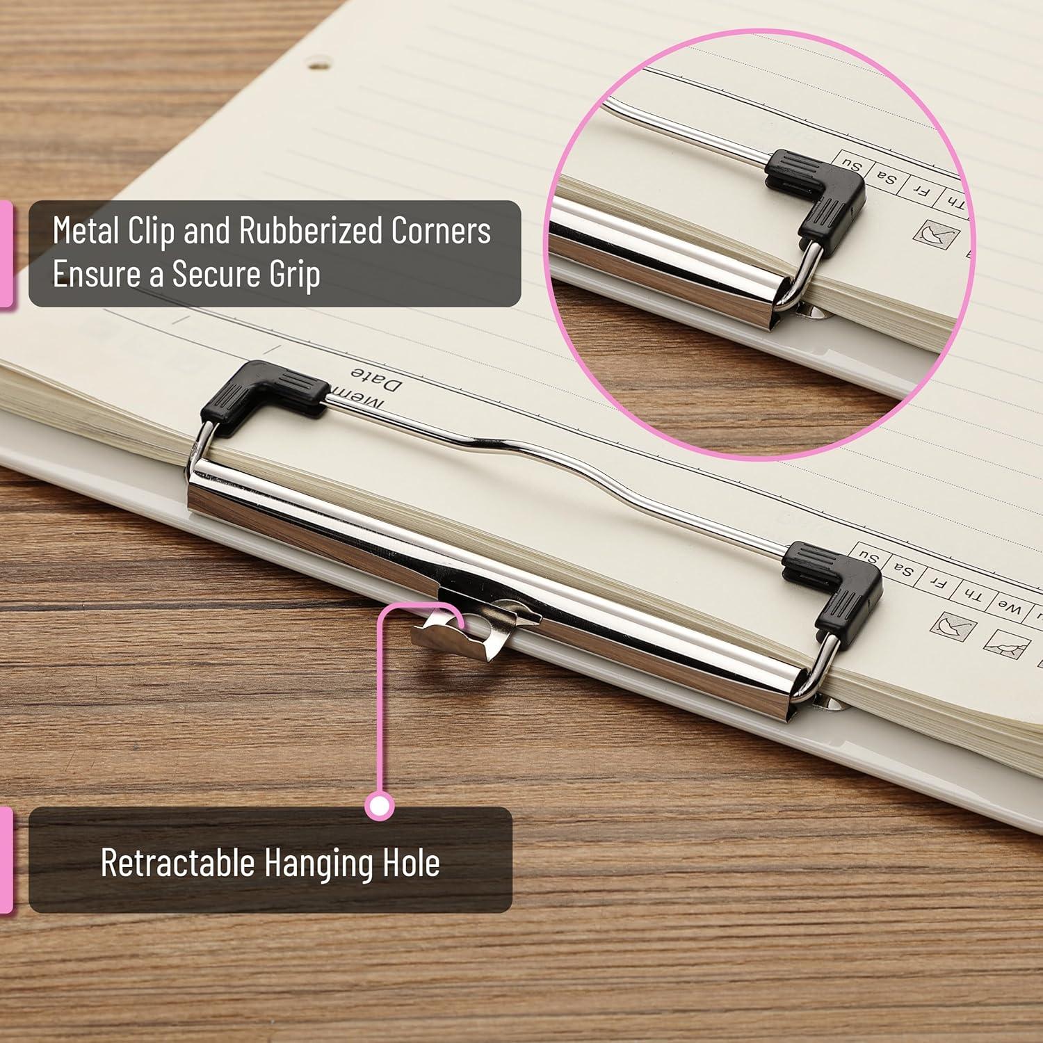 imageMr Pen Plastic Clipboard 125quot x 9quot 2 Pack Hot Pink Clipboard Plastic LowProfile Metal Clip with Retractable Hanging HoleSilk Cream