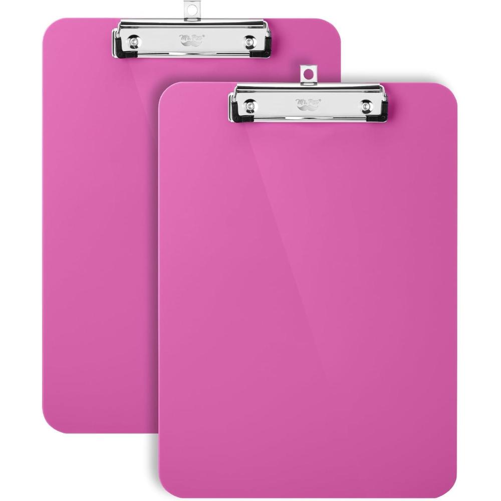 imageMr Pen Plastic Clipboard 125quot x 9quot 2 Pack Hot Pink Clipboard Plastic LowProfile Metal Clip with Retractable Hanging HoleHot Pink