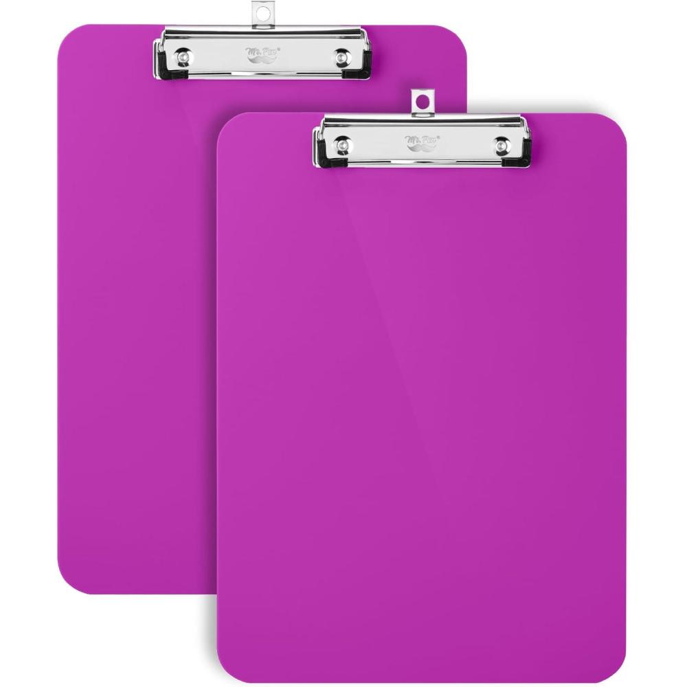 imageMr Pen Plastic Clipboard 125quot x 9quot 2 Pack Hot Pink Clipboard Plastic LowProfile Metal Clip with Retractable Hanging HolePlush Purple