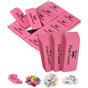 imageMr Pen Block Erasers for Pencils 24 pcs Chisel Design Neon Colored Pencil Erasers for Kids LatexFree No Smudge ampamp Paper TearPink