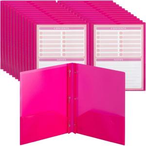 imageMr Pen Plastic Folders with Pockets and Prongs 24 Pack Letter Size Magenta Flexible Plastic Folders with Prongs Clear Front Pocket and Card Slot