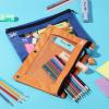 imageMr Pen 2 Pack Pencil Cases Pink and Yellow Flat Zipper Pouch for 3 Ring BinderBlue and Orange