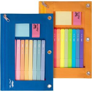 imageMr Pen 2 Pack Pencil Cases Pink and Yellow Flat Zipper Pouch for 3 Ring BinderBlue and Orange