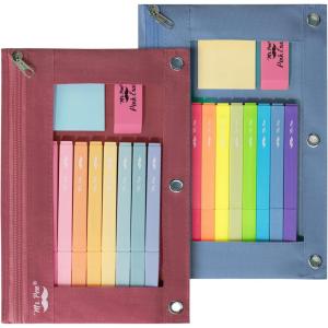 imageMr Pen 2 Pack Pencil Cases Pink and Yellow Flat Zipper Pouch for 3 Ring BinderBurgundy and Blue