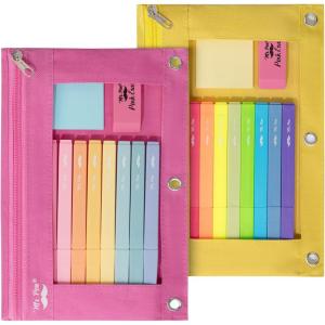 imageMr Pen 2 Pack Pencil Cases Pink and Yellow Flat Zipper Pouch for 3 Ring BinderPink and Yellow