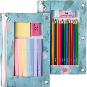 imageMr Pen 2 Pack Pencil Cases Pink and Yellow Flat Zipper Pouch for 3 Ring BinderSpring Flowers