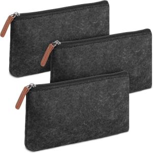 imageMr Pen 3 Pc Black Felt Small Pen Case with Zipper Office Supplies Canvas Pencil BagC Black