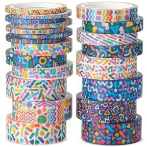 imageMr Pen Washi Tape Set 21 Rolls Assorted Sizes Geo Labyrinth Washi Tape for JournalingGeo Labyrinth