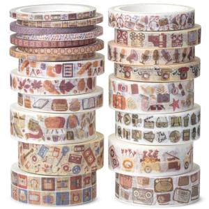 imageMr Pen Washi Tape Set 21 Rolls Assorted Sizes Geo Labyrinth Washi Tape for JournalingNostalgic Theme