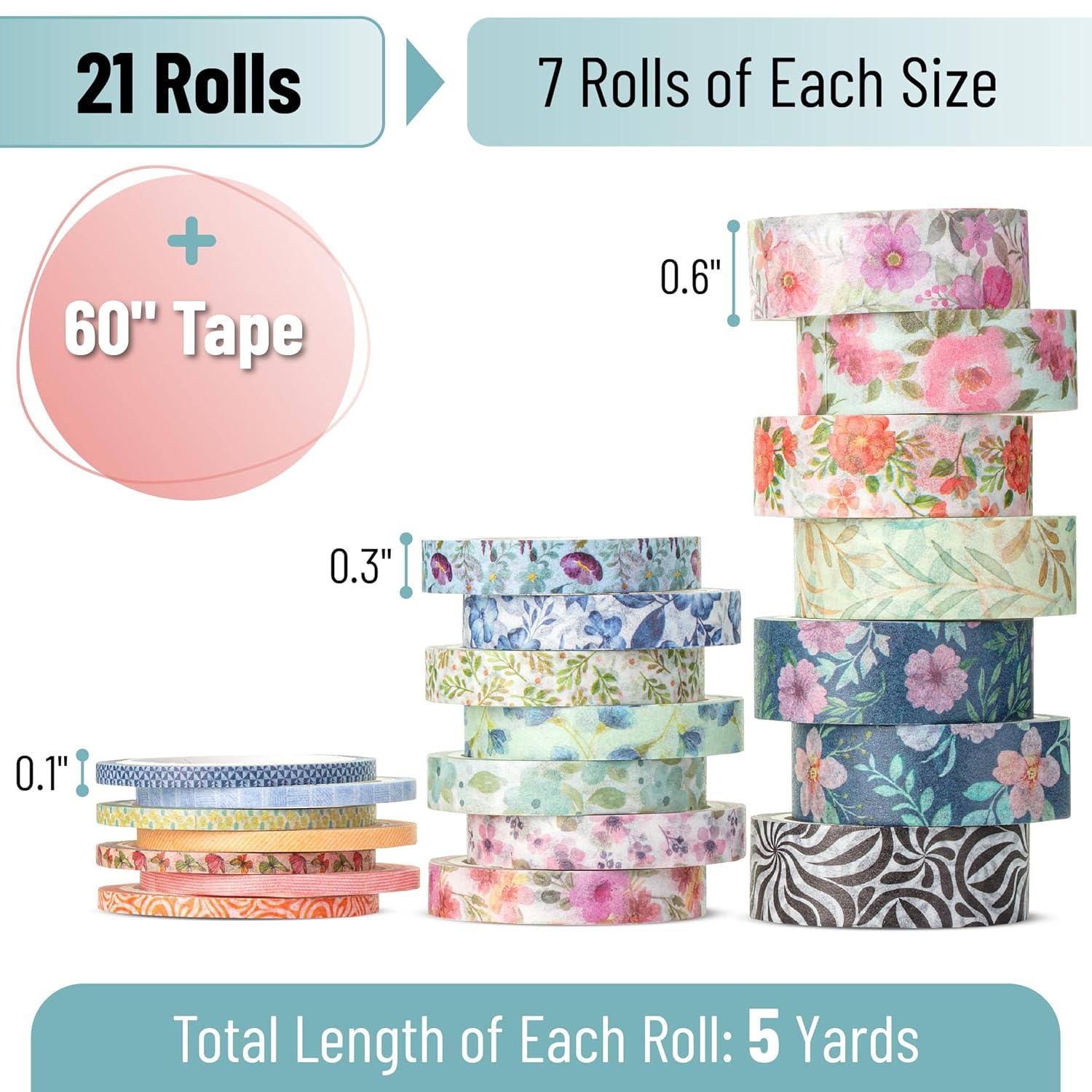 imageMr Pen Washi Tape Set 21 Rolls Assorted Sizes Ocean Breeze Washi Tape for JournalingFloral Vintage