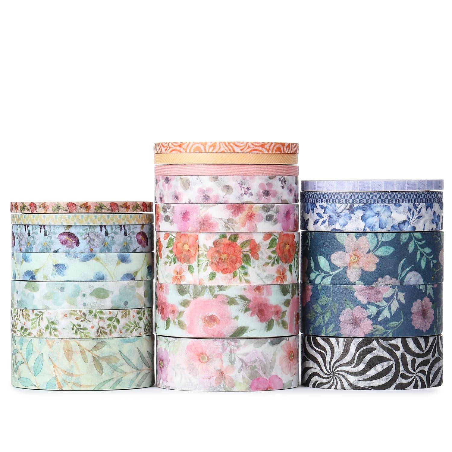 imageMr Pen Washi Tape Set 21 Rolls Assorted Sizes Ocean Breeze Washi Tape for JournalingFloral Vintage