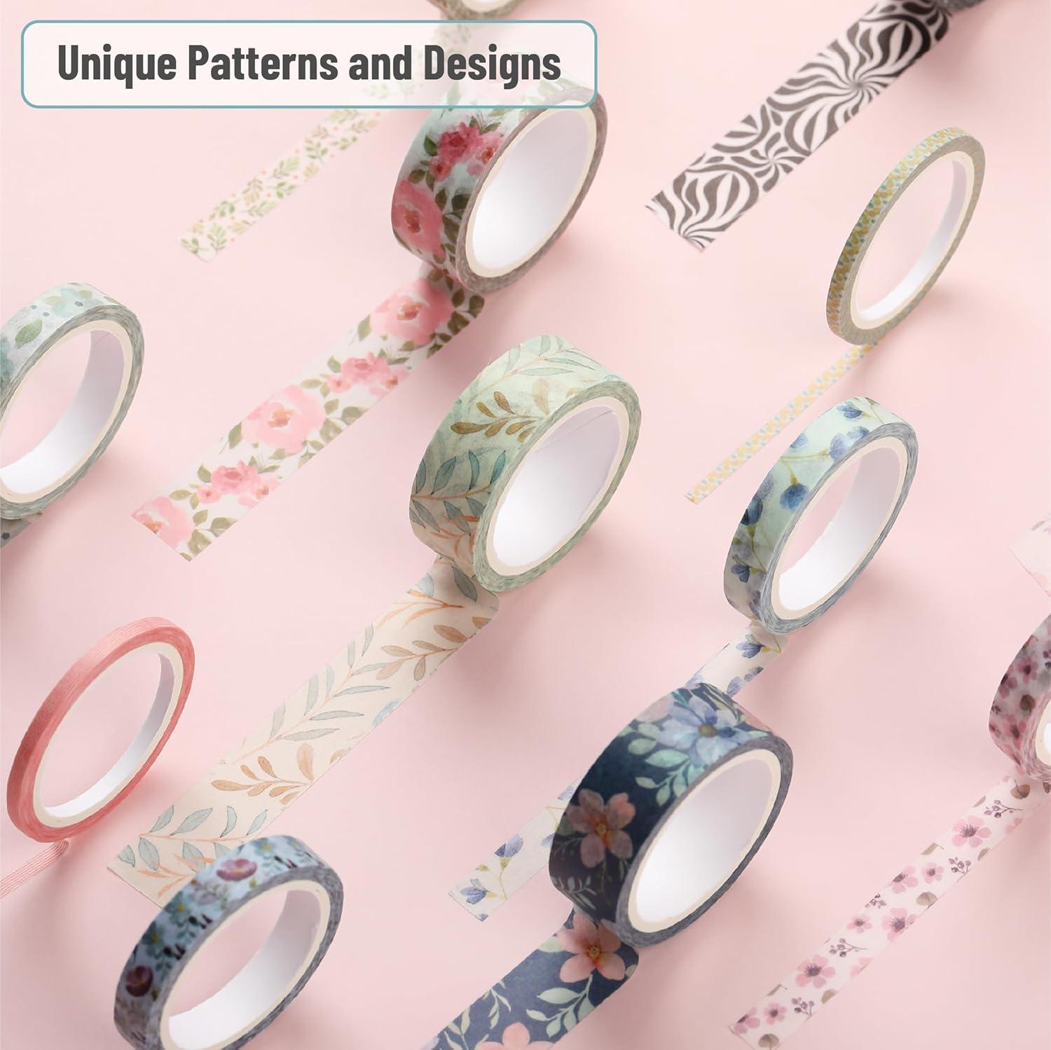 imageMr Pen Washi Tape Set 21 Rolls Assorted Sizes Ocean Breeze Washi Tape for JournalingFloral Vintage
