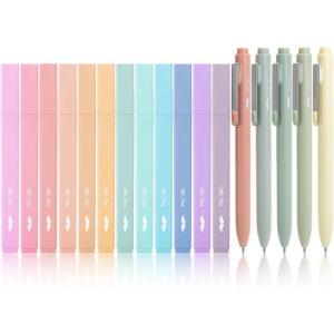 imageMr Pen Aesthetic Highlighters and Gel Pens 17 Pack 12 Muted Pastel Highlighters No Bleed ampamp 5 Black Ink 07mm Aesthetic Gel Pens