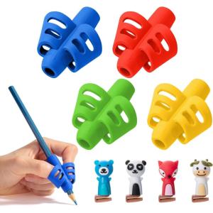 imageMr Pen Pencil Grips for Kids Handwriting 4 Pack with 4 Clips Bright Colors Flexible Silicon Pencil Holder for Kids Right ampamp LeftHandedBright Colors