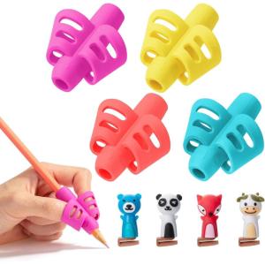 imageMr Pen Pencil Grips for Kids Handwriting 4 Pack with 4 Clips Bright Colors Flexible Silicon Pencil Holder for Kids Right ampamp LeftHandedCandy Colors