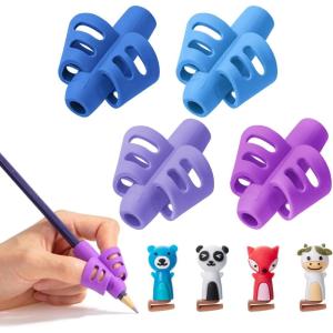 imageMr Pen Pencil Grips for Kids Handwriting 4 Pack with 4 Clips Bright Colors Flexible Silicon Pencil Holder for Kids Right ampamp LeftHandedSpace Colors
