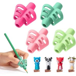 imageMr Pen Pencil Grips for Kids Handwriting 4 Pack with 4 Clips Bright Colors Flexible Silicon Pencil Holder for Kids Right ampamp LeftHandedSpring Colors