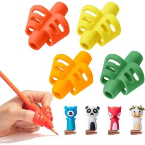 imageMr Pen Pencil Grips for Kids Handwriting 4 Pack with 4 Clips Bright Colors Flexible Silicon Pencil Holder for Kids Right ampamp LeftHandedTropical Colors