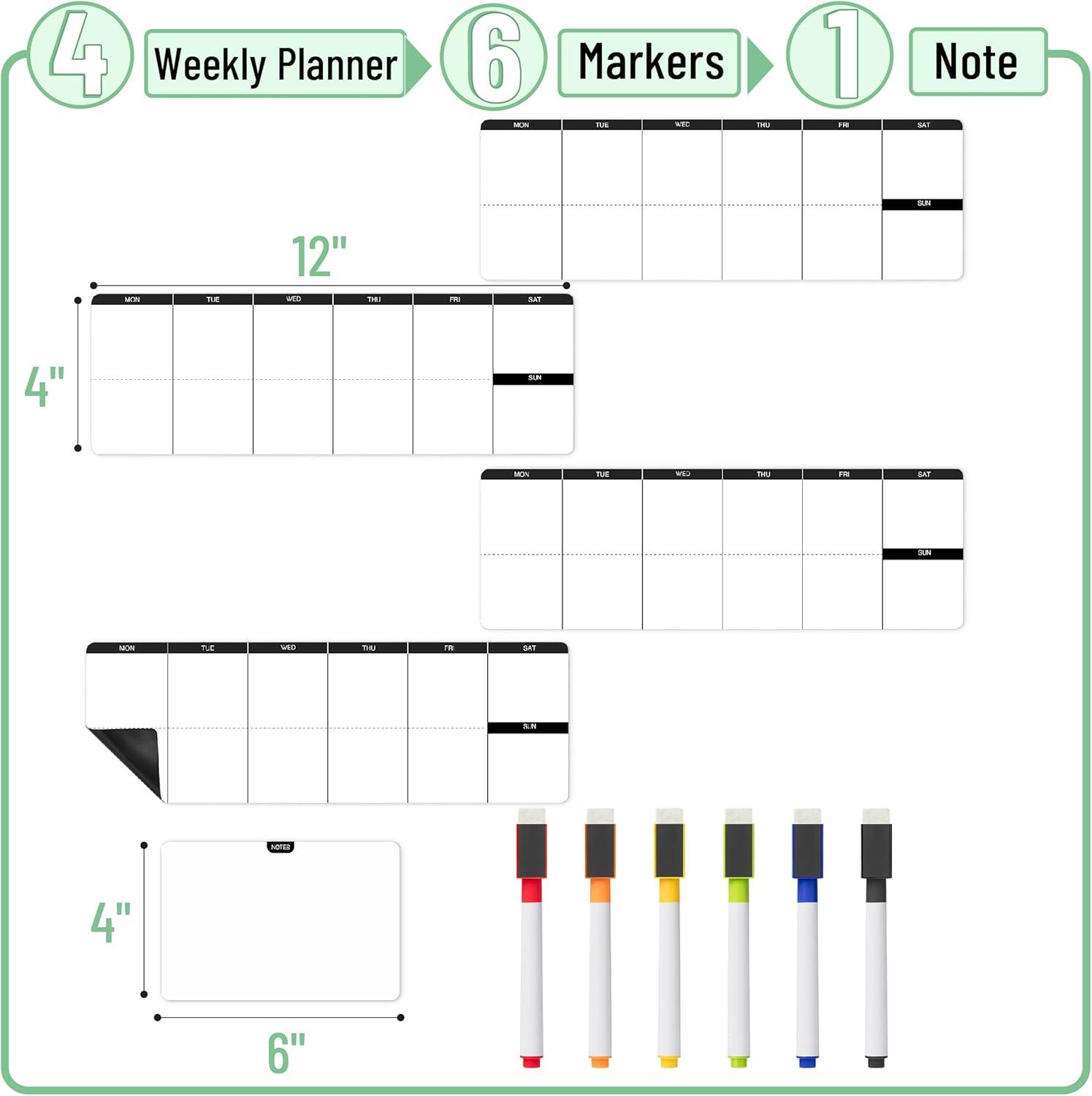 imageMr Pen 4quot x 12quot Dry Erase Magnetic Weekly Planner for Fridge 11 pcs 4X Weekly Chore Chart 6X Colorful Whiteboard Markers and 6quot x 4quot Magnetic Whiteboard Note