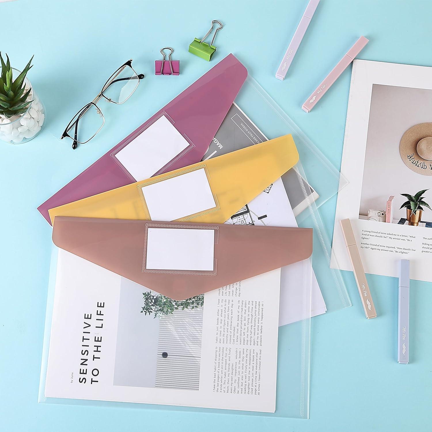 imageMr Pen Clear Plastic Envelopes with Snap Closure 30 Pack A4 Letter Size Colorful Flaps Clear Folders for Documents Plastic Envelopes for DocumentsMultiple Colors
