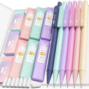 imageMr Pen Pastel Mechanical Pencil Set with Lead Refills ampamp Erasers 6 Pack 2 Sizes 05 07mm Aesthetic Mechanical Pencils Set