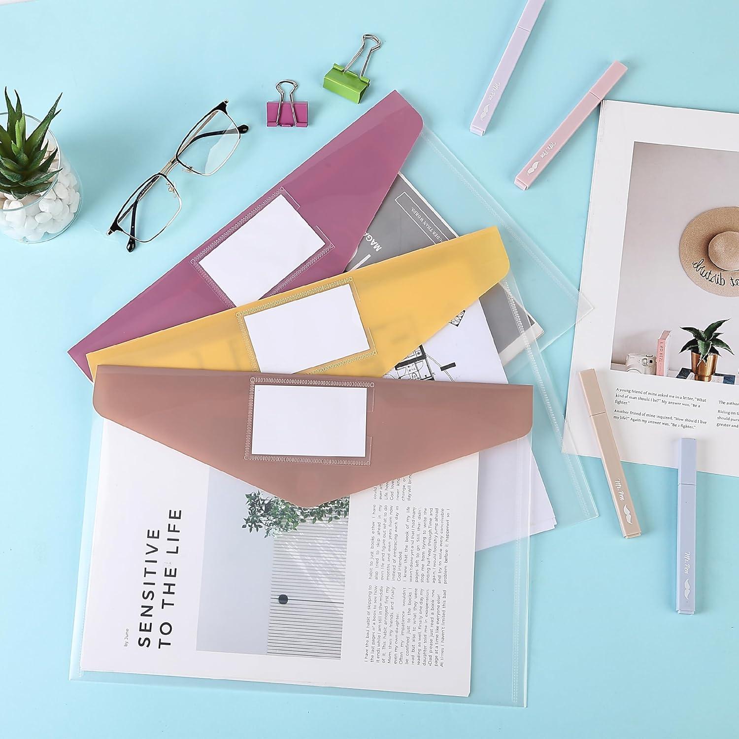 imageMr Pen Clear Plastic Envelopes 10 Pack A4 Letter Size Colorful Clear Folders for Documents Plastic Envelopes for DocumentsMultiple Colors