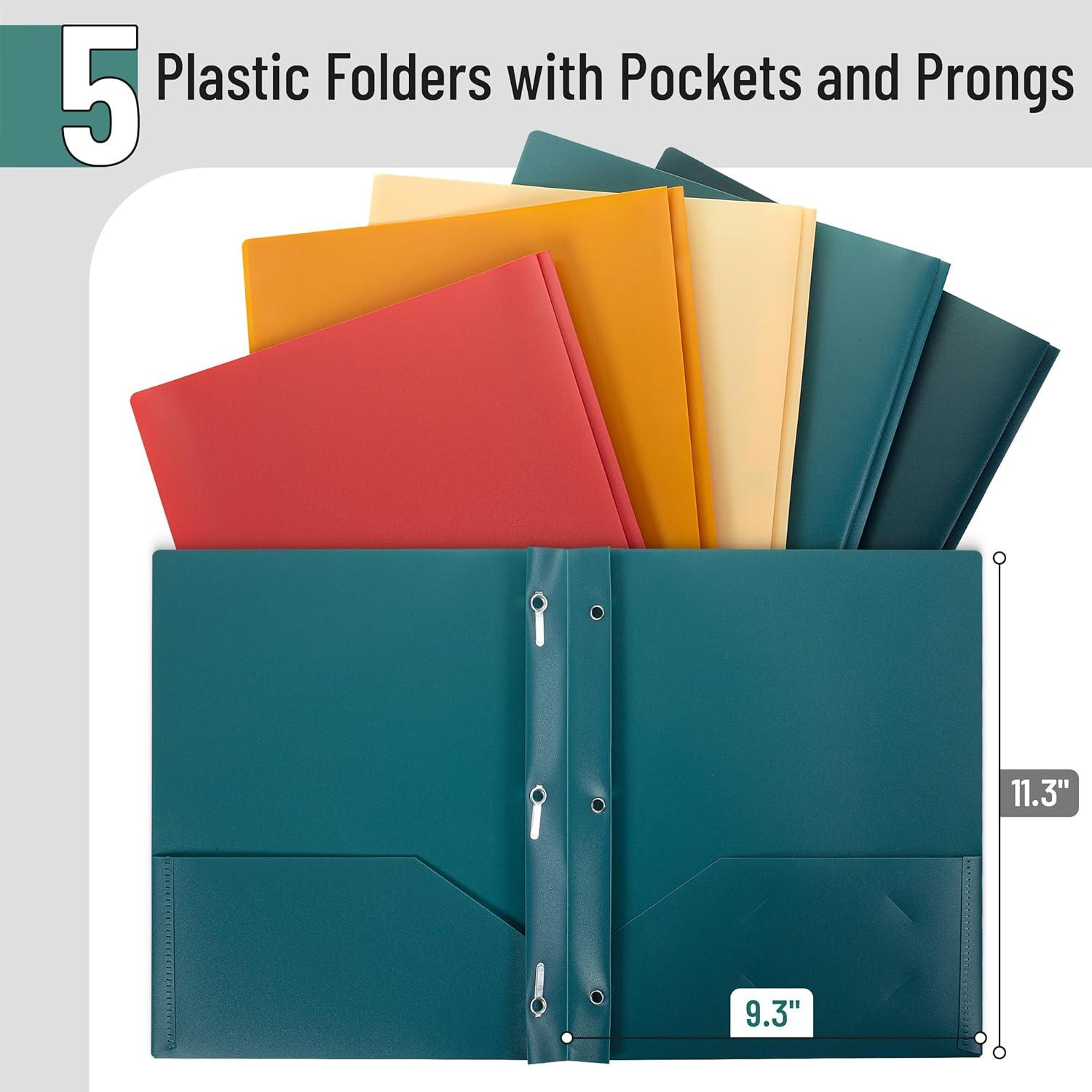Mr. Pen- Plastic Folders with Pockets and Prongs, 5 Pack, Letter Size ...