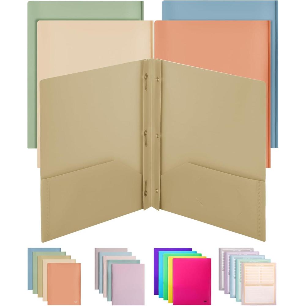 Mr. Pen- Plastic Folders with Pockets and Prongs, 5 Pack, Letter Size ...