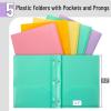 imageMr Pen Plastic Folders with Pockets and Prongs 5 Pack Letter Size Green Shades Flexible Plastic Folders with ProngsMacaron Colors
