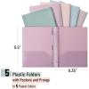 imageMr Pen Plastic Folders with Pockets and Prongs 5 Pack Letter Size Green Shades Flexible Plastic Folders with ProngsMuted Pastel Colors
