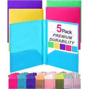 imageMr Pen Plastic Folders with Pockets and Prongs 5 Pack Letter Size Green Shades Flexible Plastic Folders with ProngsBright Colors
